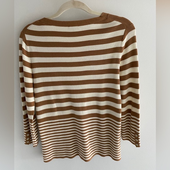 Talbots Small, brown & white striped cotton/rayon blend long sleeve, scoop neck. - Picture 7 of 16